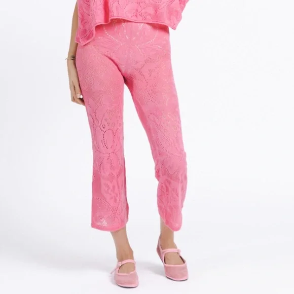 NWT Misha and Puff Lace Session Knit Pants - Bloom Pink - Small - Pima Cotton - Picture 3 of 11